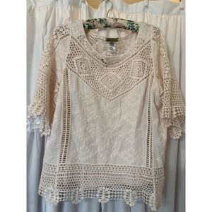 Democracy Ladies Light Pink crochet  &‎ Lace Blouse Camisole Layered Small
